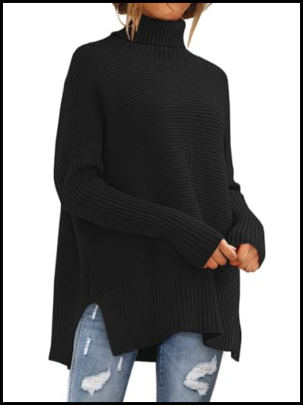 Oversized Turtleneck Batwing Sweater Chunky Knit 50% Viscose